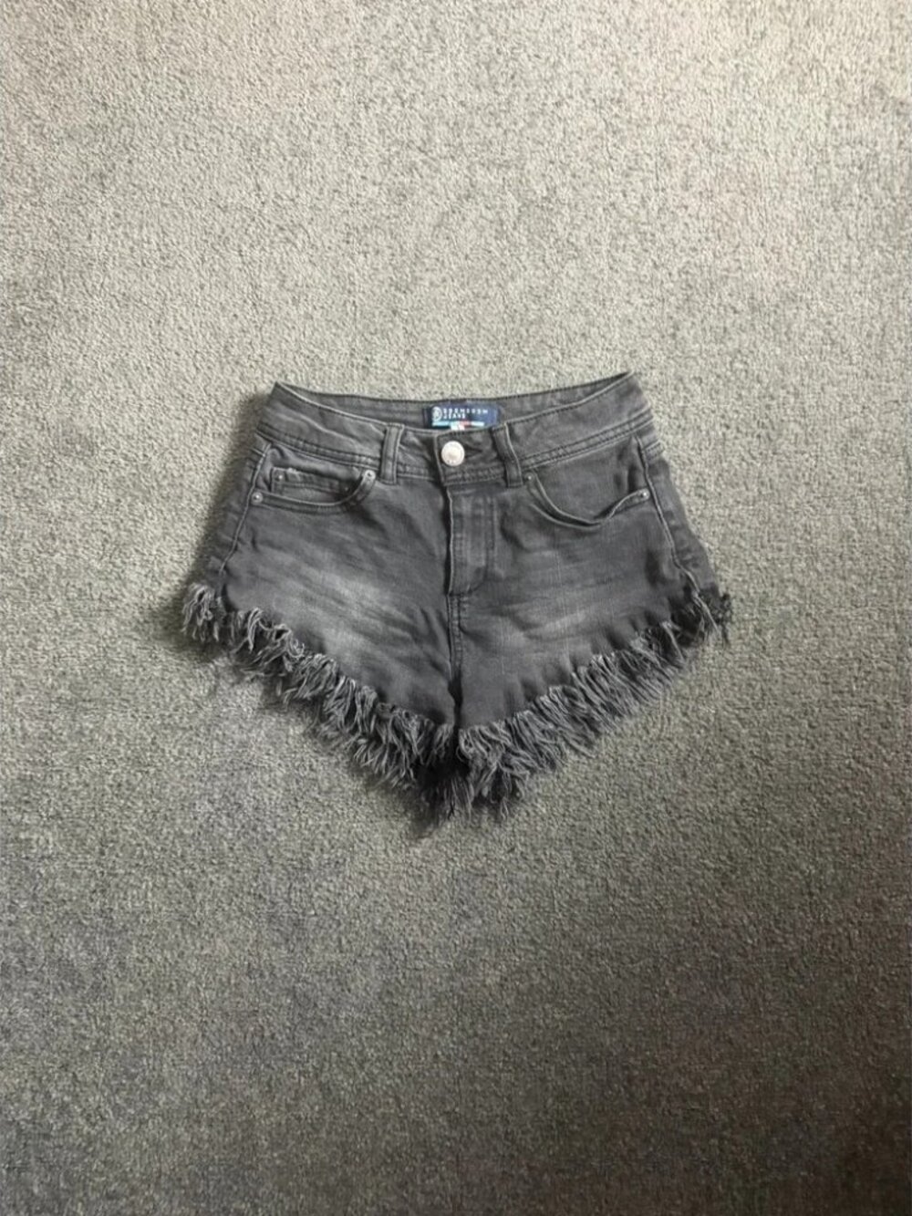 Boom Boom Jeans Black Frayed Fringe Distressed Denim Shorts Size 1 High Rise
